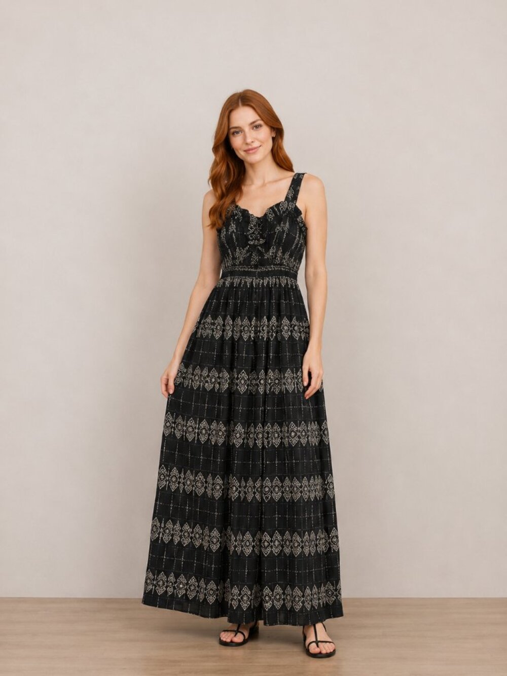 Faded Glory Womens 2XL Maxi Dress Black White Geometric Sleeveless